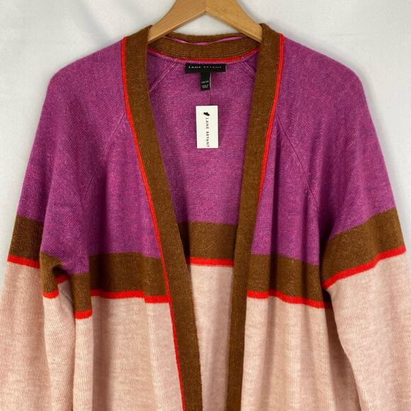 Lane Bryant Colorblock Cardigan Sweater Women 14/16 Pink Open Front Pockets NWT - Picture 4 of 9